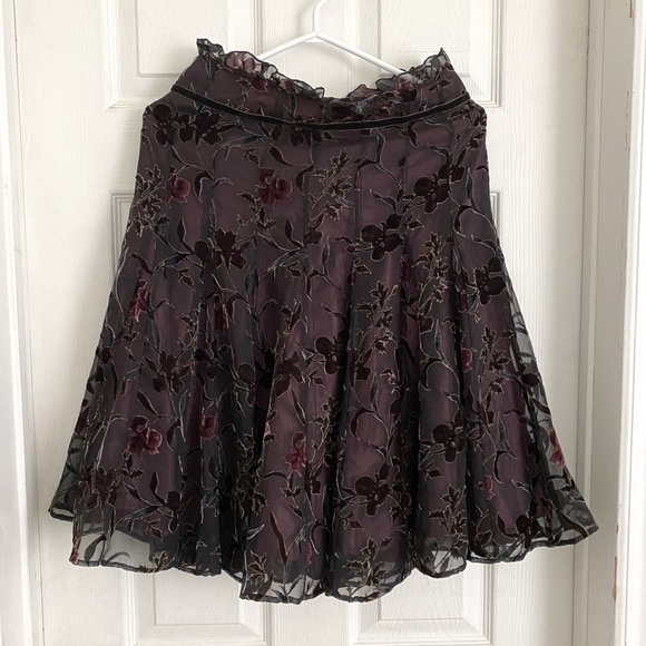 Fairytale Shimmer Floral Skirt with Black Tulle and Rose Wine Satin Sz S - Picture 1 of 13